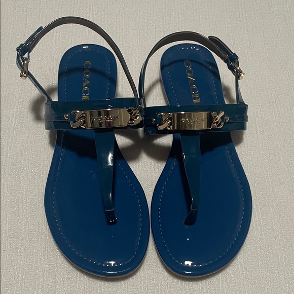 Coach Caterine Blue Patent Flat Sandals